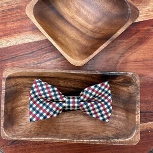 NEW Handmade Bow Tie Blue Red Gingham Adjustable Stretch Elastic Gift Prom